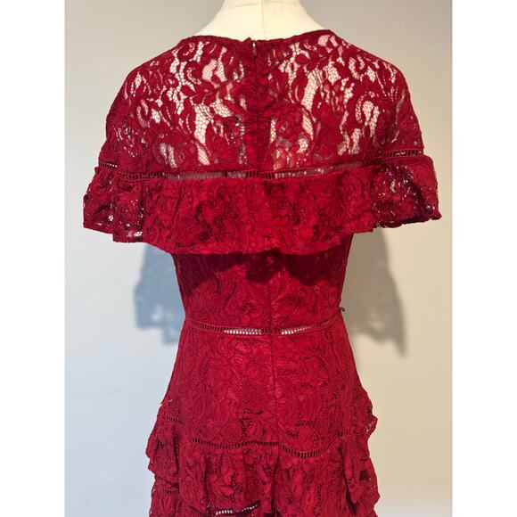 Bb Dakota Aphrodite Ruffle Lace Dress in Rouge Tiered Ruffle Short Skirt size 8 - Picture 3 of 6